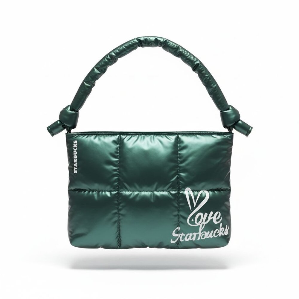NWT - Starbucks Limited Edition Green Quilted Tote Bag With "Love Starbucks" Pri